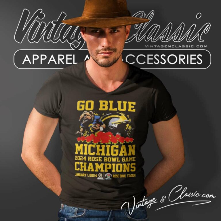 Michigan Rose Bowl Champions Mascot Go Blue V Neck TShirt Michigan Rose Bowl Champions Mascot Go Blue V Neck TShirt