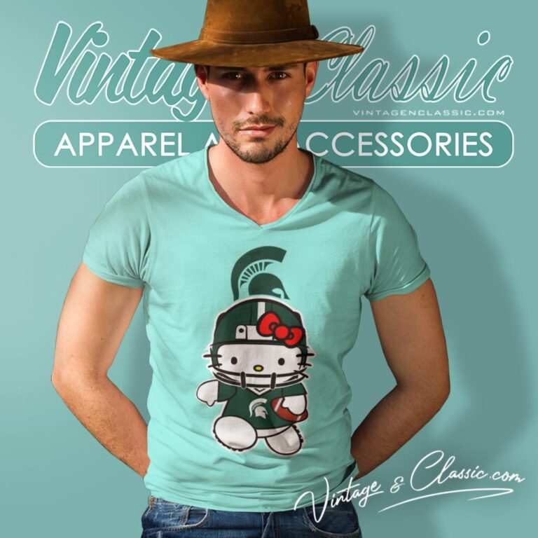 Michigan State Spartans Hello Kitty V Neck TShirt Michigan State Spartans Hello Kitty V Neck TShirt