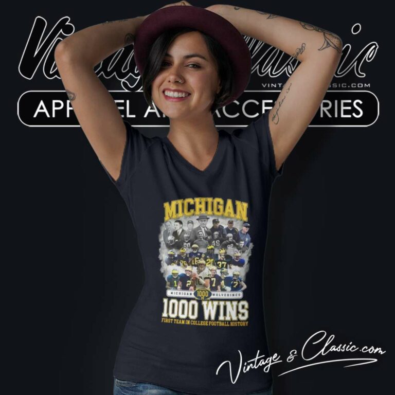 Michigan Wolverines 1000 Wins First Team In College Football History V Neck TShirt Michigan Wolverines 1000 Wins First Team In College Football History V Neck TShirt