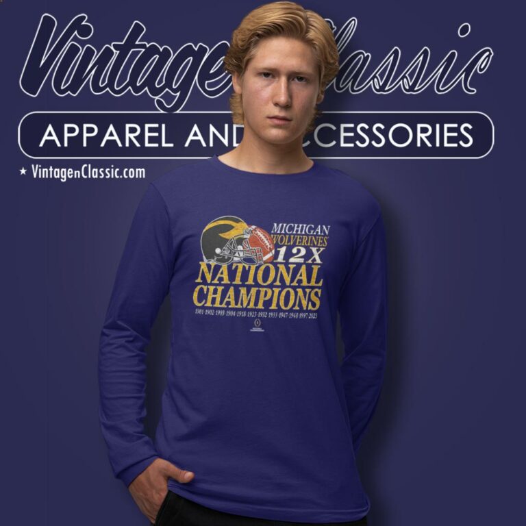 Michigan Wolverines 12 Time Football National Champions Long Sleeve Tee Michigan Wolverines 12 Time Football National Champions Long Sleeve Tee