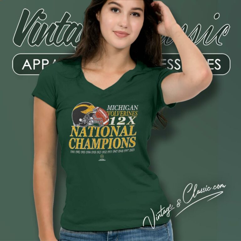 Michigan Wolverines 12 Time Football National Champions V Neck TShirt Michigan Wolverines 12 Time Football National Champions V Neck TShirt