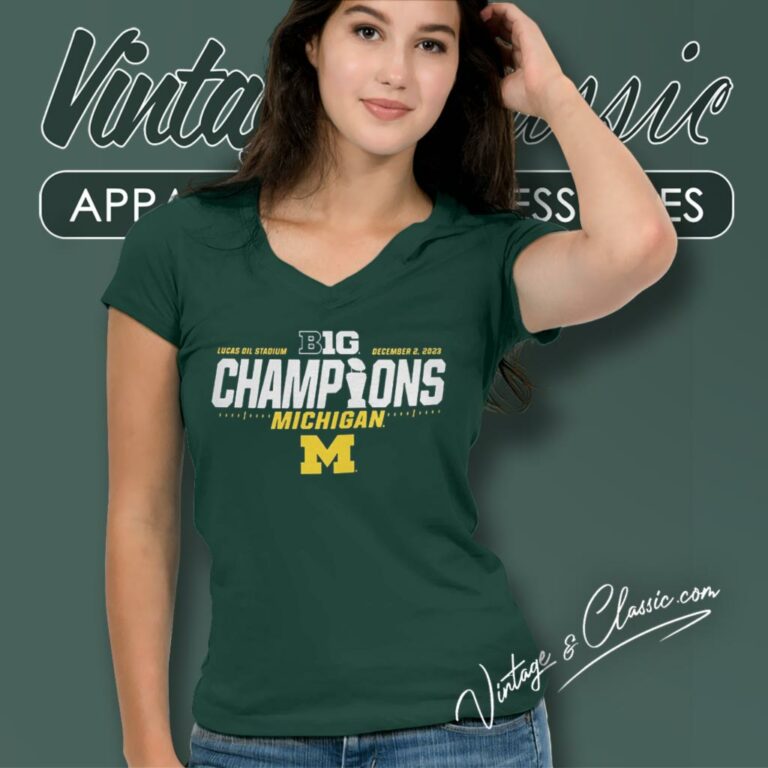 Michigan Wolverines 2023 Big 10 Champions V Neck TShirt Michigan Wolverines 2023 Big 10 Champions V Neck TShirt
