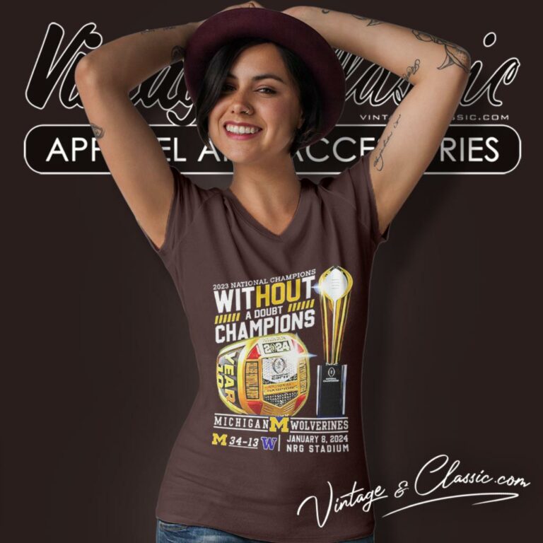 Michigan Wolverines 2024 National Champions Without A Doubt Champions Ring V Neck TShirt Michigan Wolverines 2024 National Champions Without A Doubt Champions Ring V Neck TShirt