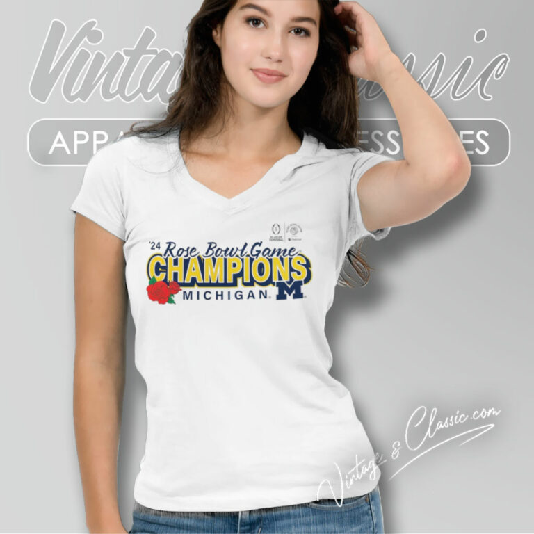 Michigan Wolverines 2024 Rose Bowl V Neck TShirt Michigan Wolverines 2024 Rose Bowl V Neck TShirt