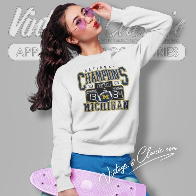 Michigan Wolverines 34 13 Washington 2023 National Champions Scoreboard Time Sweatshirt Michigan Wolverines 34 13 Washington 2023 National Champions Scoreboard Time Sweatshirt