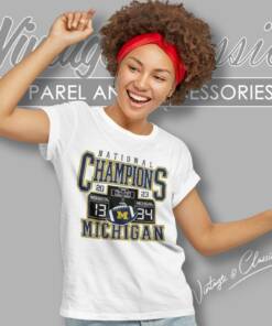 Michigan Wolverines 34 13 Washington 2023 National Champions Scoreboard Time Women T Shirt