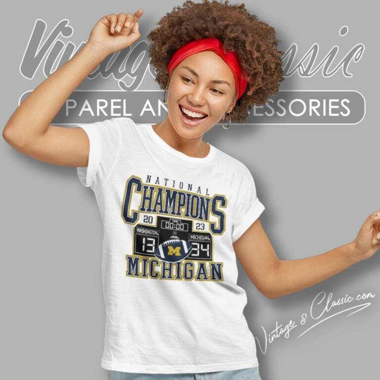 Michigan Wolverines 34 13 Washington 2023 National Champions Scoreboard Time Women T Shirt Michigan Wolverines 34 13 Washington 2023 National Champions Scoreboard Time Women T Shirt