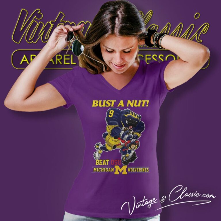 Michigan Wolverines Beat Osu Bust A Nut V Neck TShirt Michigan Wolverines Beat Osu Bust A Nut V Neck TShirt