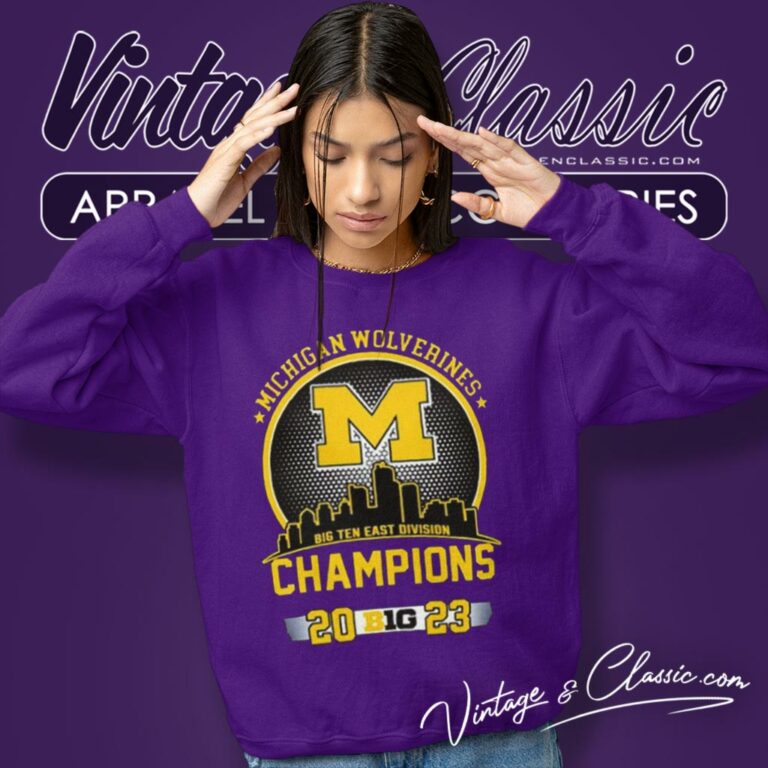 Michigan Wolverines Big Ten East Division Champions 2023 Skyline Sweatshirt Michigan Wolverines Big Ten East Division Champions 2023 Skyline Sweatshirt
