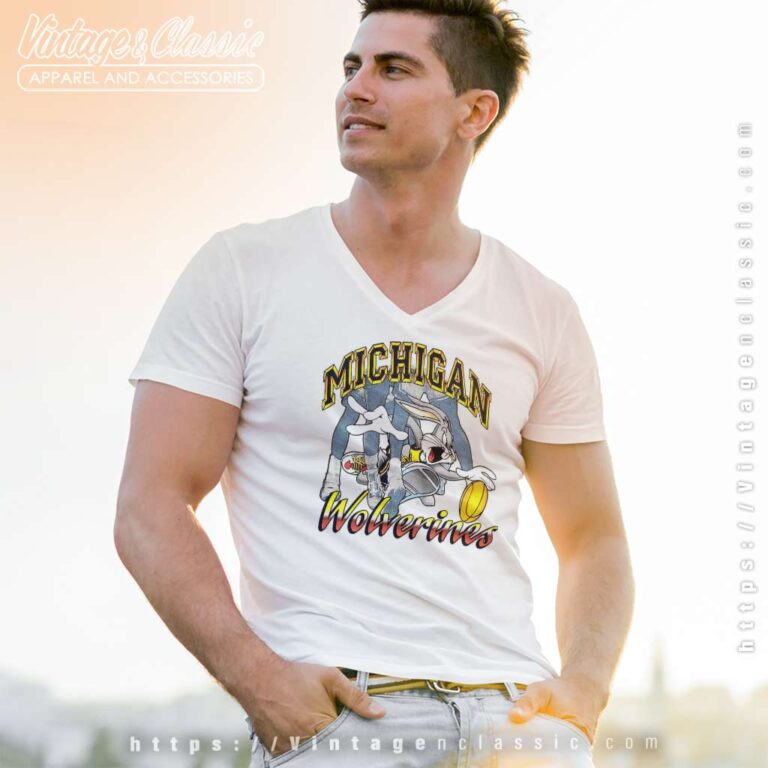 Michigan Wolverines Bugs Bunny V Neck TShirt Michigan Wolverines Bugs Bunny V Neck TShirt