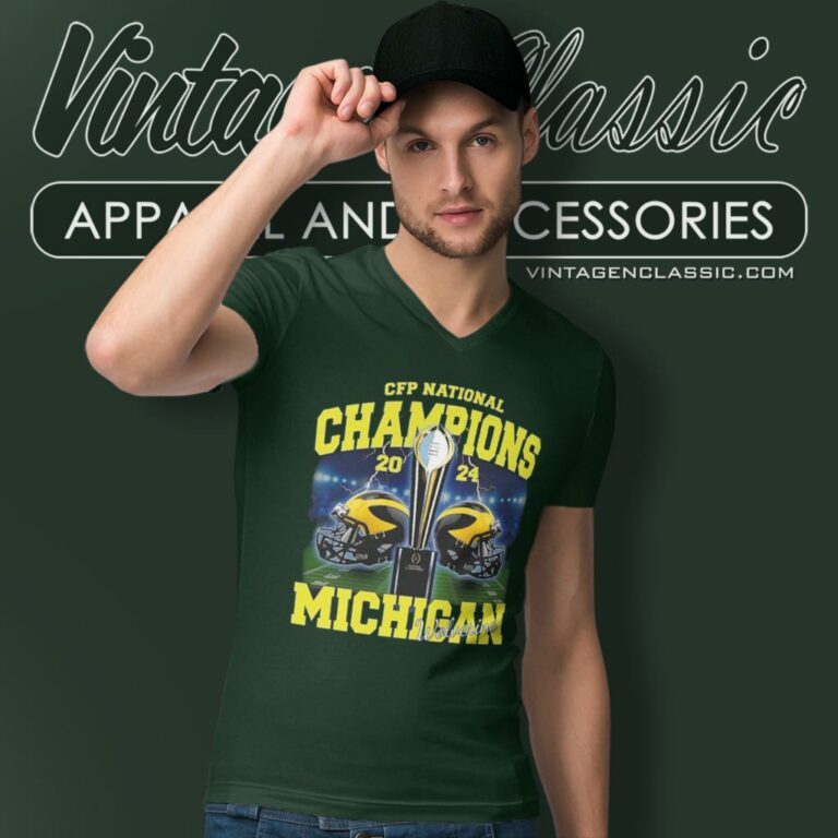 Michigan Wolverines Cfp National Champions 2024 Helmet V Neck TShirt Michigan Wolverines Cfp National Champions 2024 Helmet V Neck TShirt