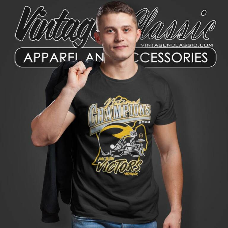 Michigan Wolverines Champion College Football Playoff 2023 National Helmet T Shirt Michigan Wolverines Champion College Football Playoff 2023 National Helmet T Shirt