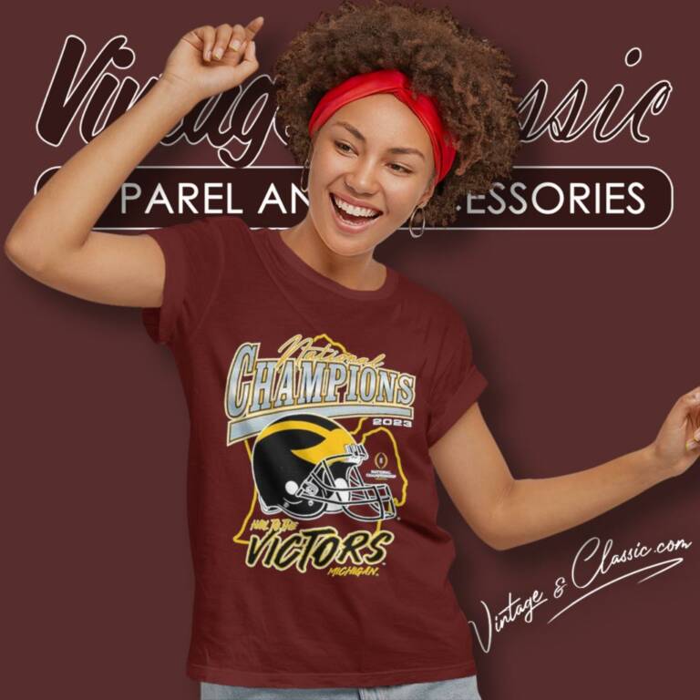 Michigan Wolverines Champion College Football Playoff 2023 National Helmet Women T Shirt Michigan Wolverines Champion College Football Playoff 2023 National Helmet Women T Shirt