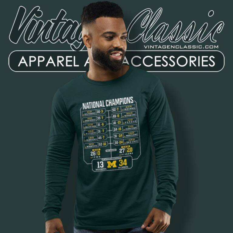 Michigan Wolverines College Football Playoff 2023 National Champions Schedule Long Sleeve Tee Michigan Wolverines College Football Playoff 2023 National Champions Schedule Long Sleeve Tee