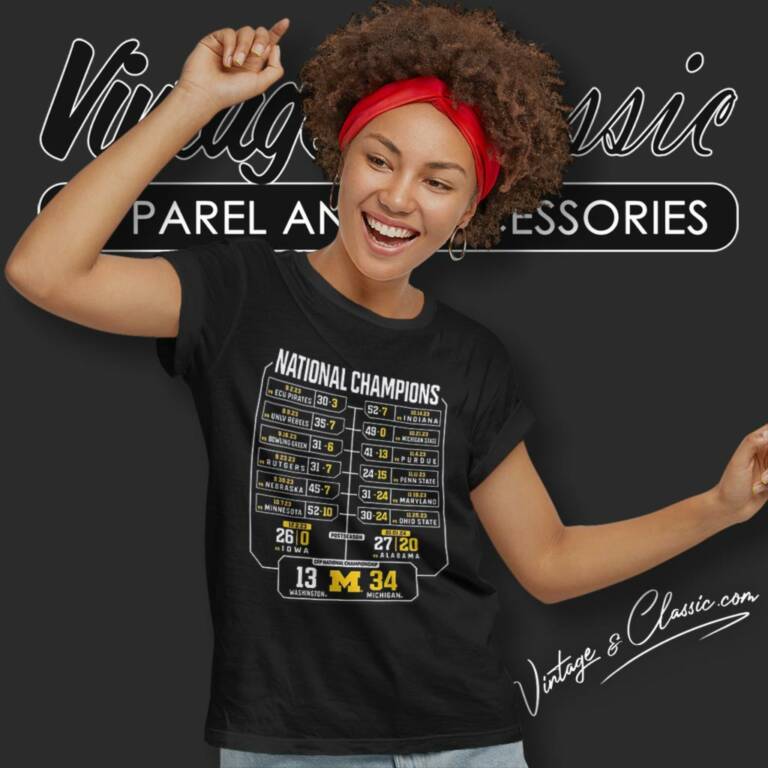 Michigan Wolverines College Football Playoff 2023 National Champions Schedule Women T Shirt Michigan Wolverines College Football Playoff 2023 National Champions Schedule Women T Shirt