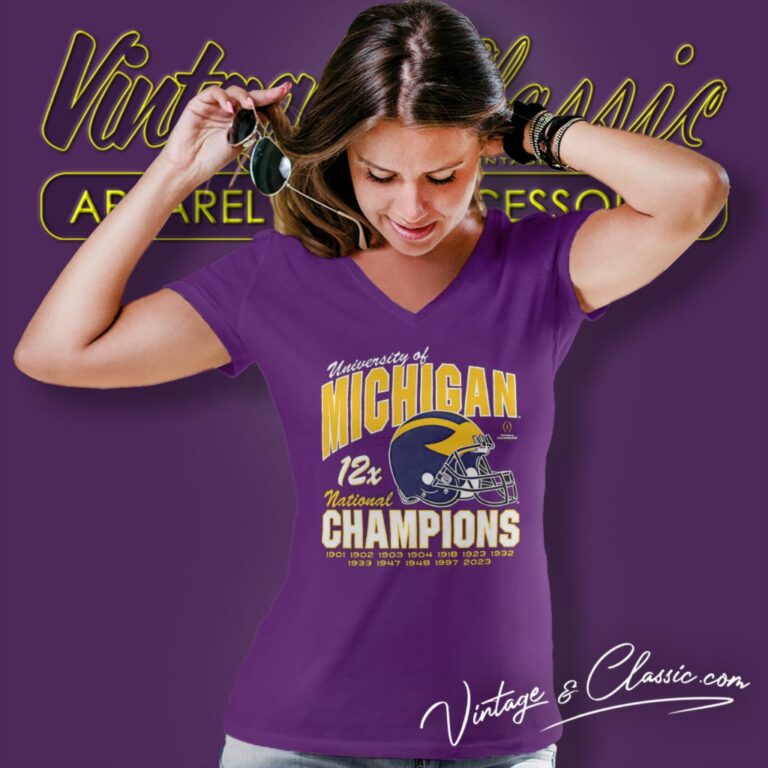Michigan Wolverines College Football Playoff 2023 National Champions V Neck TShirt Michigan Wolverines College Football Playoff 2023 National Champions V Neck TShirt