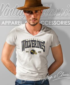 Michigan Wolverines Football Est 1879 Helmet Retro V Neck TShirt