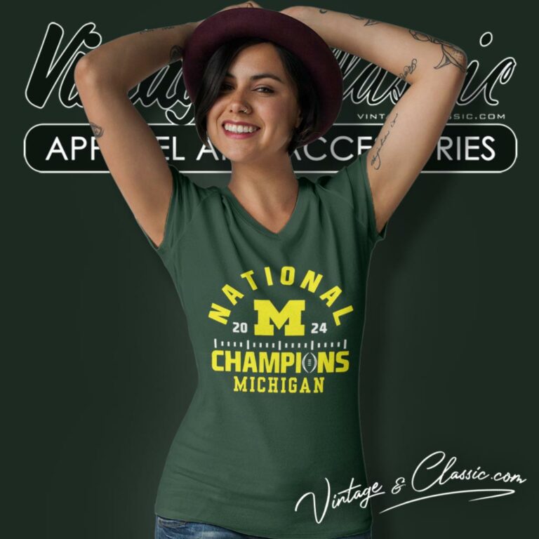 Michigan Wolverines Football National Championships 2024 V Neck TShirt Michigan Wolverines Football National Championships 2024 V Neck TShirt