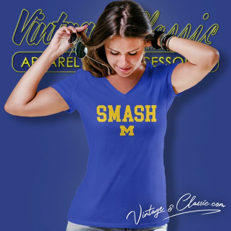 Michigan Wolverines Football Smash V Neck TShirt Michigan Wolverines Football Smash V Neck TShirt