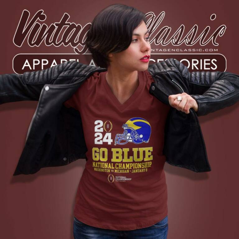 Michigan Wolverines Go Blue 2024 Cfp National Championship Football V Neck TShirt Michigan Wolverines Go Blue 2024 Cfp National Championship Football V Neck TShirt