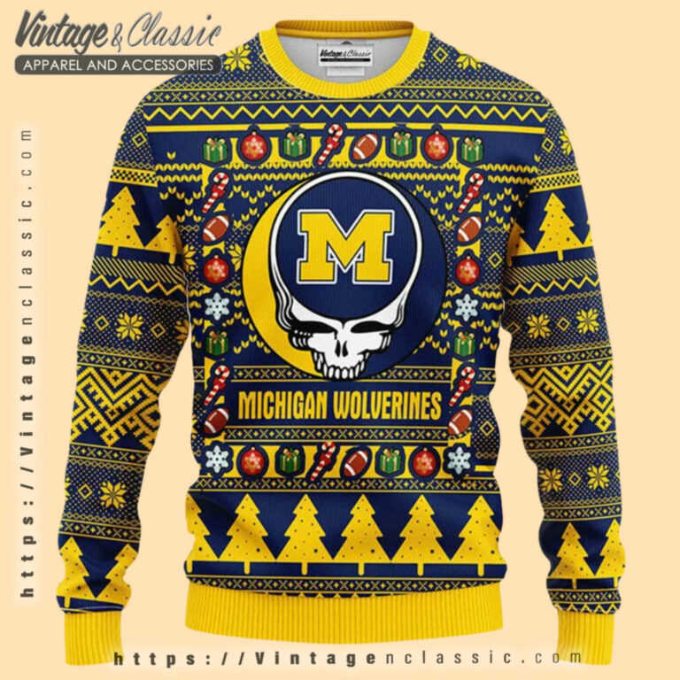 Michigan Wolverines Grateful Dead Ugly Sweater Ugly Christmas Sweater Michigan Wolverines Grateful Dead Ugly Sweater Ugly Christmas Sweater