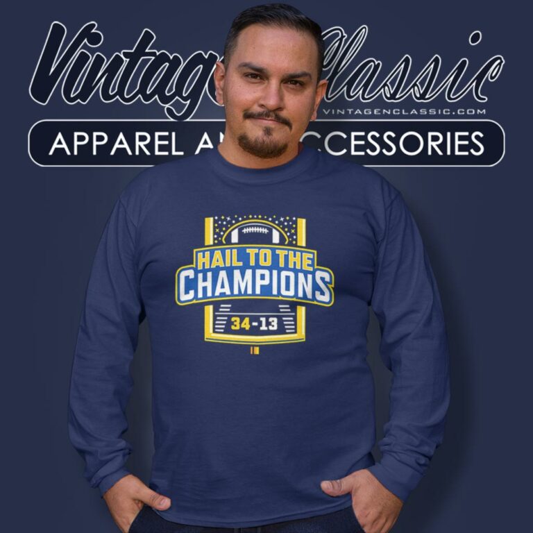 Michigan Wolverines Hail To The Champions 34 13 Long Sleeve Tee Michigan Wolverines Hail To The Champions 34 13 Long Sleeve Tee