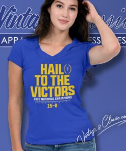 Michigan Wolverines Hail To The Victors 2023 National Champions Undefeated 15 0 V Neck TShirt