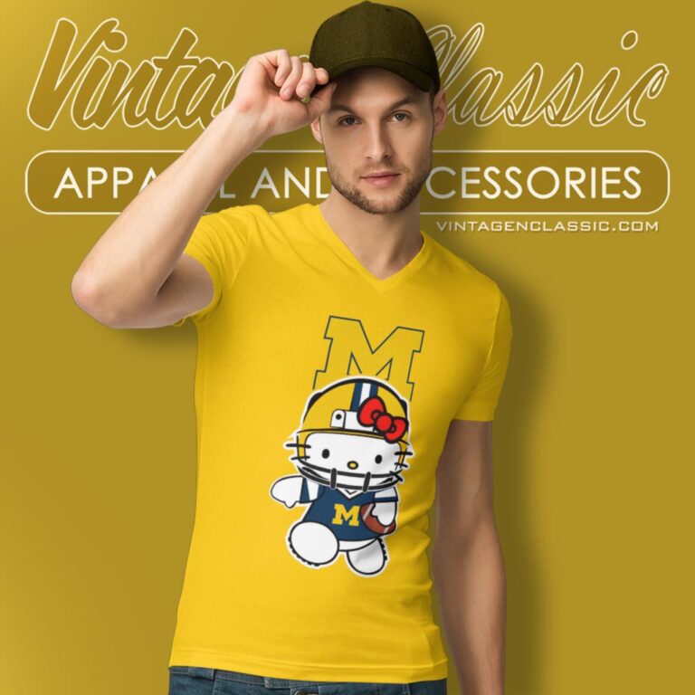 Michigan Wolverines Hello Kitty V Neck TShirt Michigan Wolverines Hello Kitty V Neck TShirt