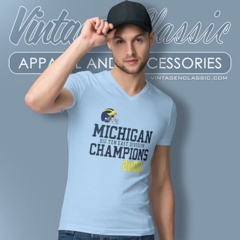 Michigan Wolverines Helmet Big Ten East Champions 2023 V Neck TShirt Michigan Wolverines Helmet Big Ten East Champions 2023 V Neck TShirt