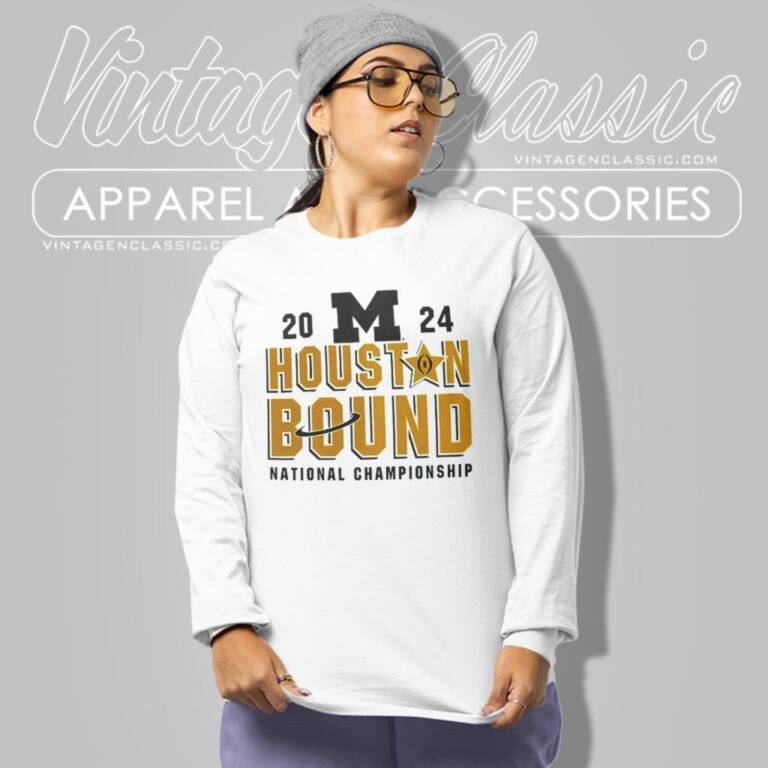 Michigan Wolverines Houston Bound Cfp 2024 National Championship Long Sleeve Tee Michigan Wolverines Houston Bound Cfp 2024 National Championship Long Sleeve Tee
