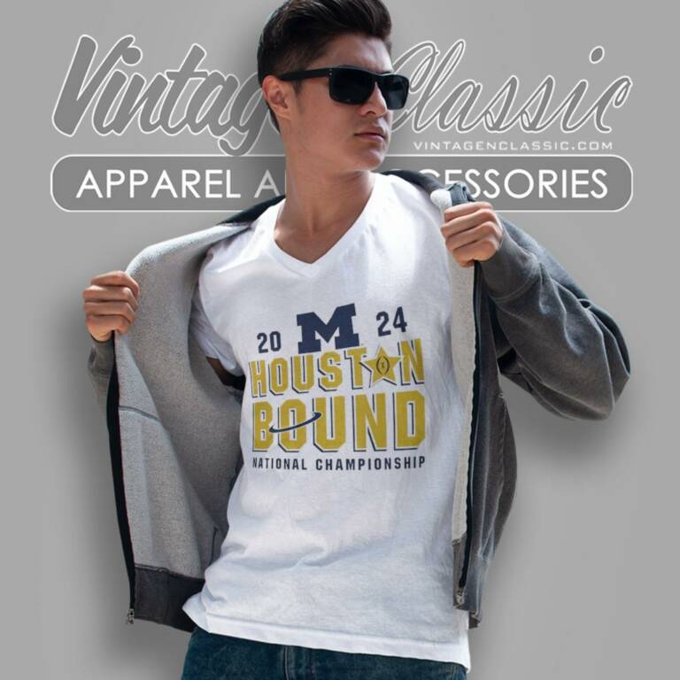 Michigan Wolverines Houston Bound Cfp 2024 National Championship V Neck TShirt Michigan Wolverines Houston Bound Cfp 2024 National Championship V Neck TShirt
