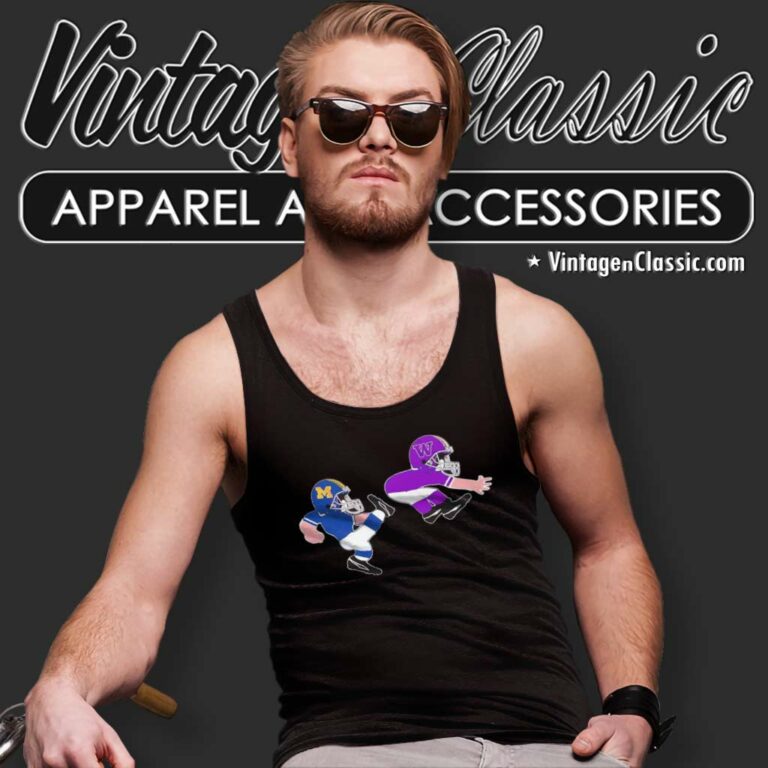 Michigan Wolverines Kicks Washington Huskies Tank Top Racerback 1 Michigan Wolverines Kicks Washington Huskies Tank Top Racerback 1