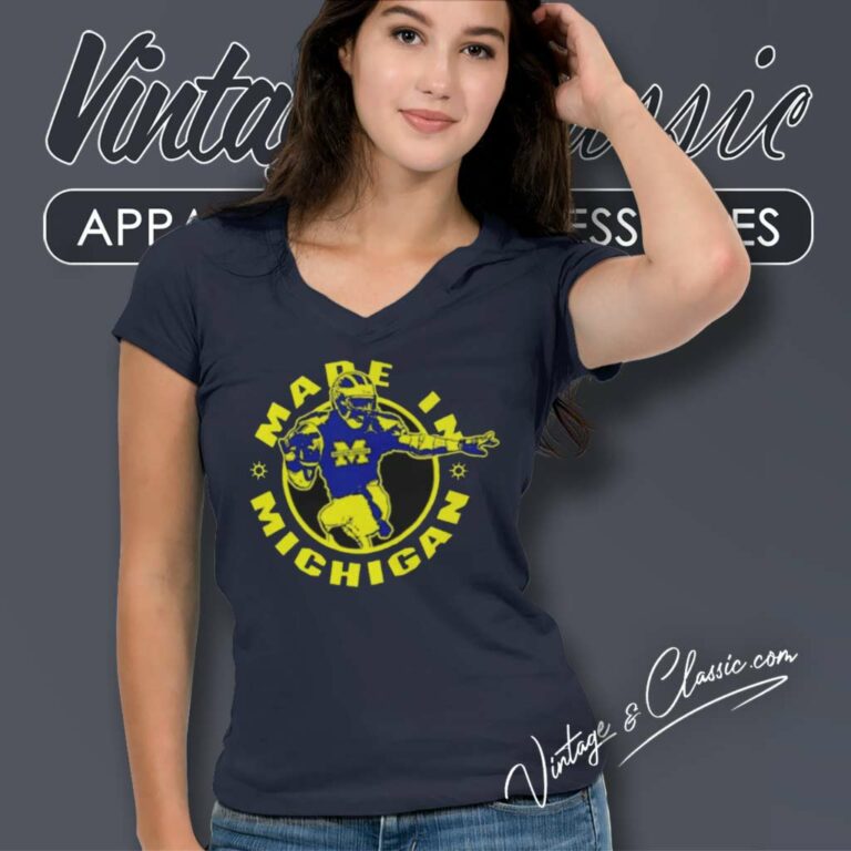 Michigan Wolverines Made In Michigan Made In Detroit V Neck TShirt 1 Michigan Wolverines Made In Michigan Made In Detroit V Neck TShirt 1