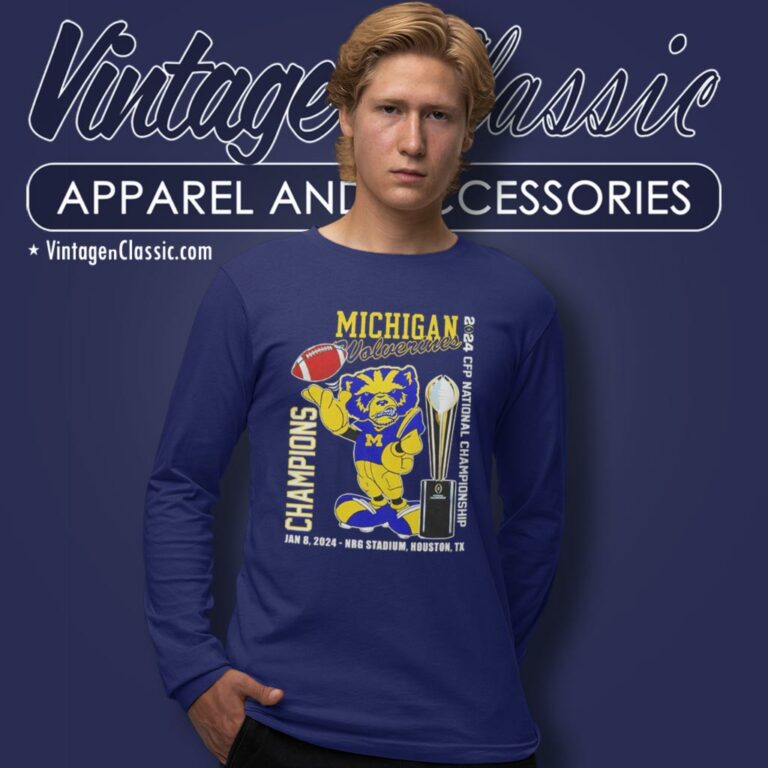 Michigan Wolverines Mascot 2024 Cfp National Championship Long Sleeve Tee Michigan Wolverines Mascot 2024 Cfp National Championship Long Sleeve Tee