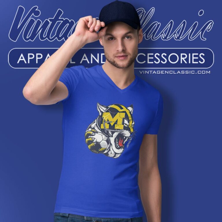 Michigan Wolverines Mascot Ncaa V Neck TShirt Michigan Wolverines Mascot Ncaa V Neck TShirt