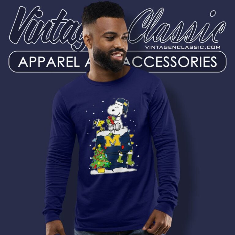 Michigan Wolverines Merry Christmas Snoopy Woodstock Long Sleeve Tee Michigan Wolverines Merry Christmas Snoopy Woodstock Long Sleeve Tee