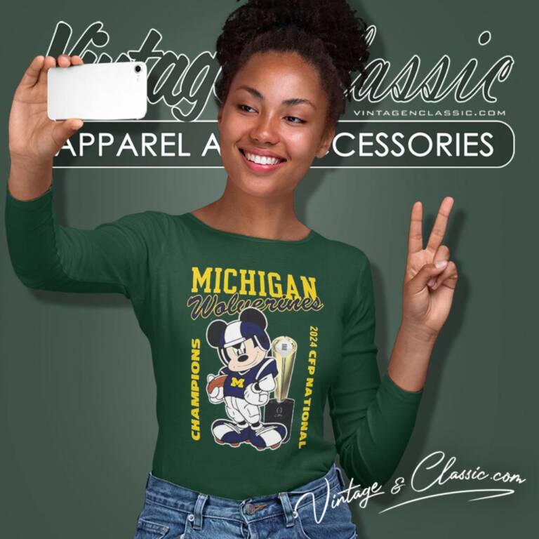 Michigan Wolverines Mickey Mouse 2024 Cfp National Champions Long Sleeve Tee Michigan Wolverines Mickey Mouse 2024 Cfp National Champions Long Sleeve Tee