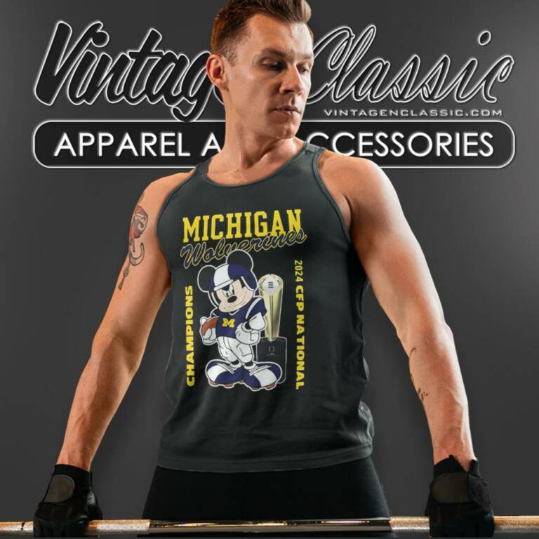 Michigan Wolverines Mickey Mouse 2024 Cfp National Champions Tank Top Racerback Michigan Wolverines Mickey Mouse 2024 Cfp National Champions Tank Top Racerback