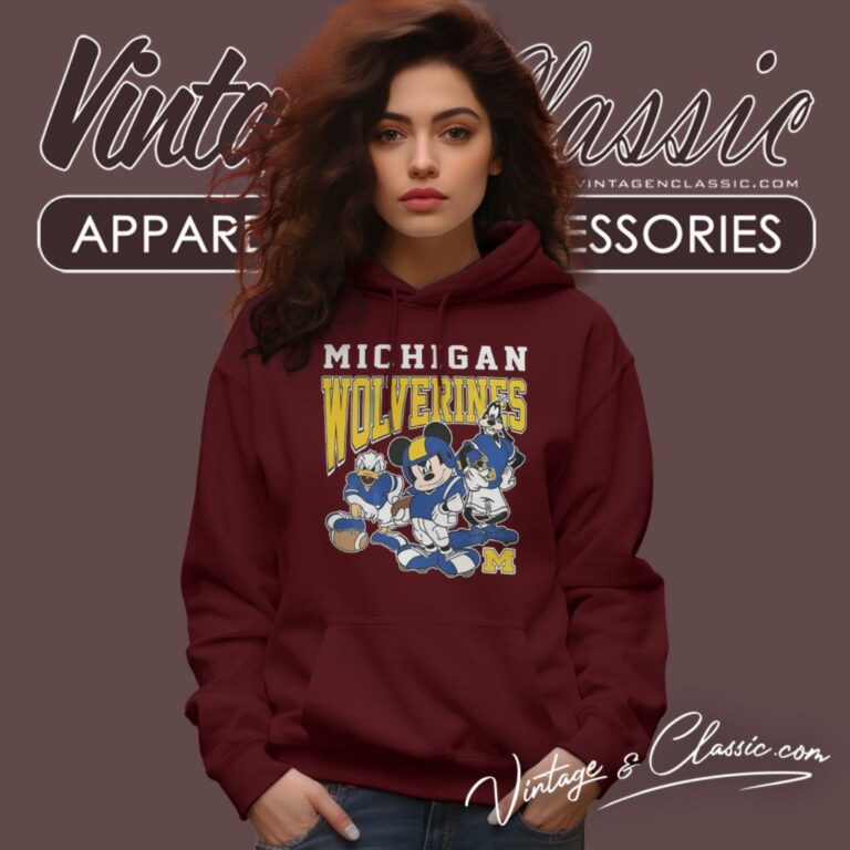 Michigan Wolverines Mickey Mouse Donald Duck Goofy Hoodie Michigan Wolverines Mickey Mouse Donald Duck Goofy Hoodie