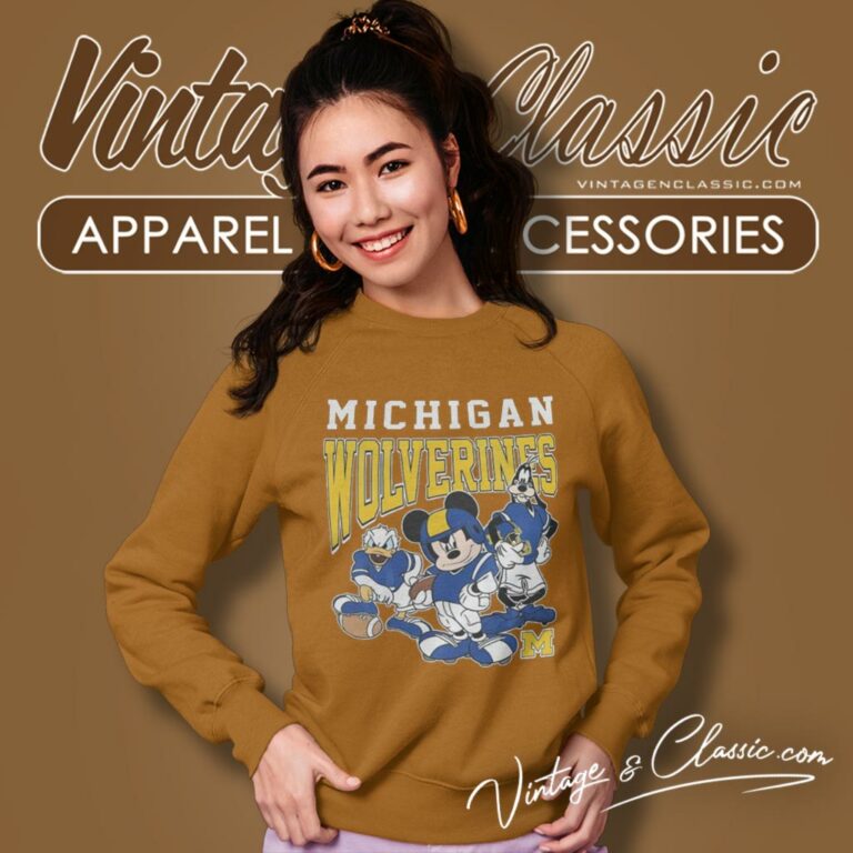 Michigan Wolverines Mickey Mouse Donald Duck Goofy Sweatshirt Michigan Wolverines Mickey Mouse Donald Duck Goofy Sweatshirt
