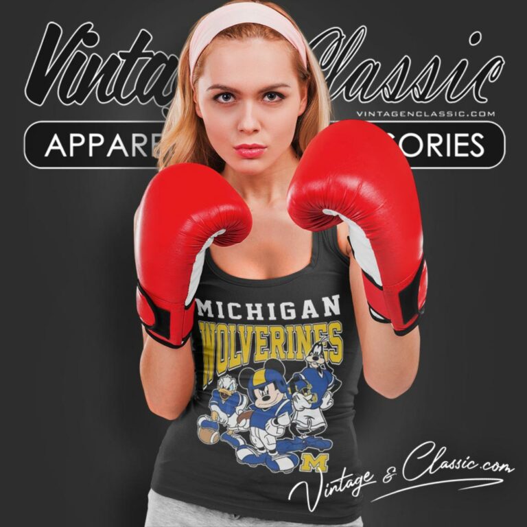 Michigan Wolverines Mickey Mouse Donald Duck Goofy Tank Top Racerback Michigan Wolverines Mickey Mouse Donald Duck Goofy Tank Top Racerback