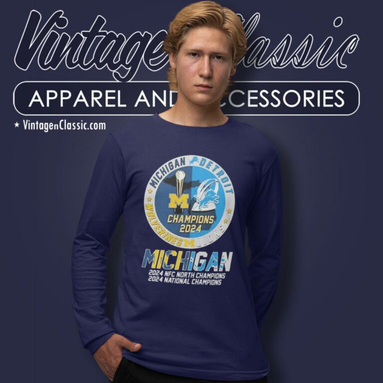 Michigan Wolverines National Champions And Detroit Lion Nfc North Champions 2024 Long Sleeve Tee Michigan Wolverines National Champions And Detroit Lion Nfc North Champions 2024 Long Sleeve Tee