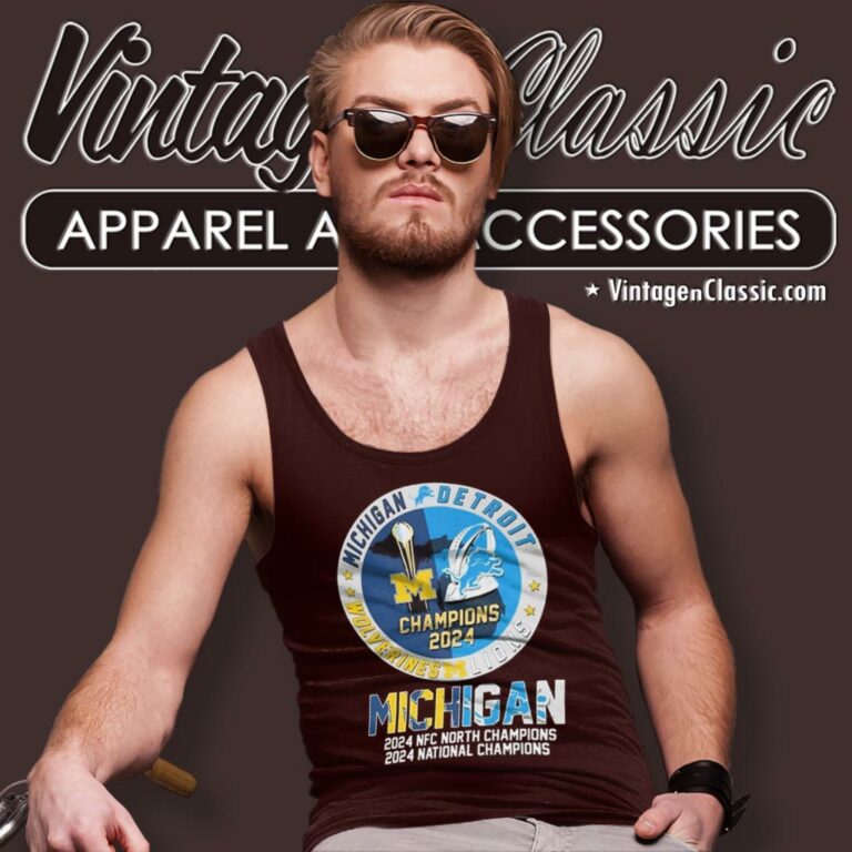 Michigan Wolverines National Champions And Detroit Lion Nfc North Champions 2024 Tank Top Racerback Michigan Wolverines National Champions And Detroit Lion Nfc North Champions 2024 Tank Top Racerback