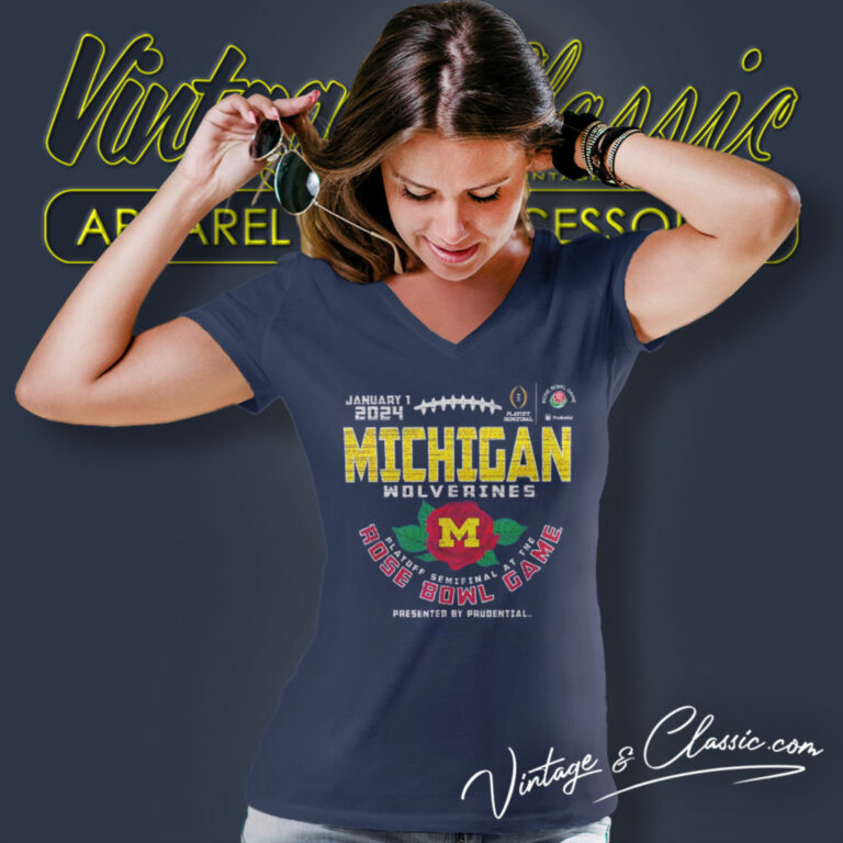 Michigan Wolverines Rose Bowl 2024 V Neck TShirt Michigan Wolverines Rose Bowl 2024 V Neck TShirt