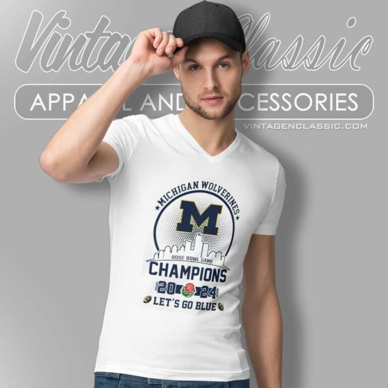 Michigan Wolverines Rose Bowl Game 2024 Lets Go Blue V Neck TShirt 1 Michigan Wolverines Rose Bowl Game 2024 Lets Go Blue V Neck TShirt 1