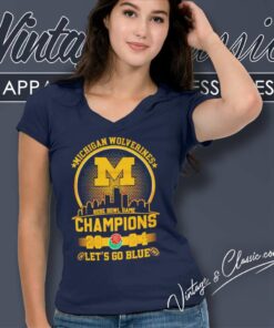 Michigan Wolverines Rose Bowl Game Champions 2024 Lets Go Blue V Neck TShirt 1