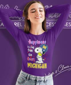 Michigan Wolverines Snoopy And Woodstock Happiness Is A Hug From The Heart Shirt 4 Michigan Wolverines Snoopy And Woodstock Happiness Is A Hug From The Heart Long Sleeve Tee