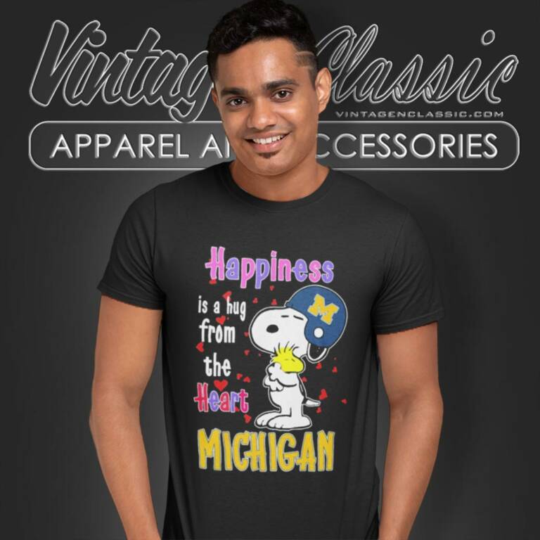 Michigan Wolverines Snoopy And Woodstock Happiness Is A Hug From The Heart T Shirt Michigan Wolverines Snoopy And Woodstock Happiness Is A Hug From The Heart T Shirt