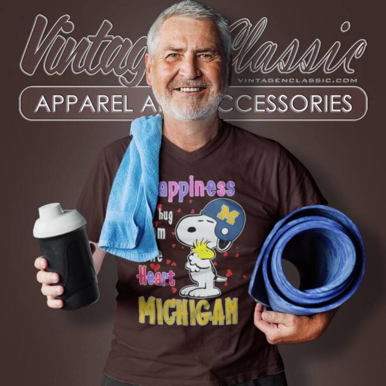 Michigan Wolverines Snoopy And Woodstock Happiness Is A Hug From The Heart V Neck TShirt Michigan Wolverines Snoopy And Woodstock Happiness Is A Hug From The Heart V Neck TShirt