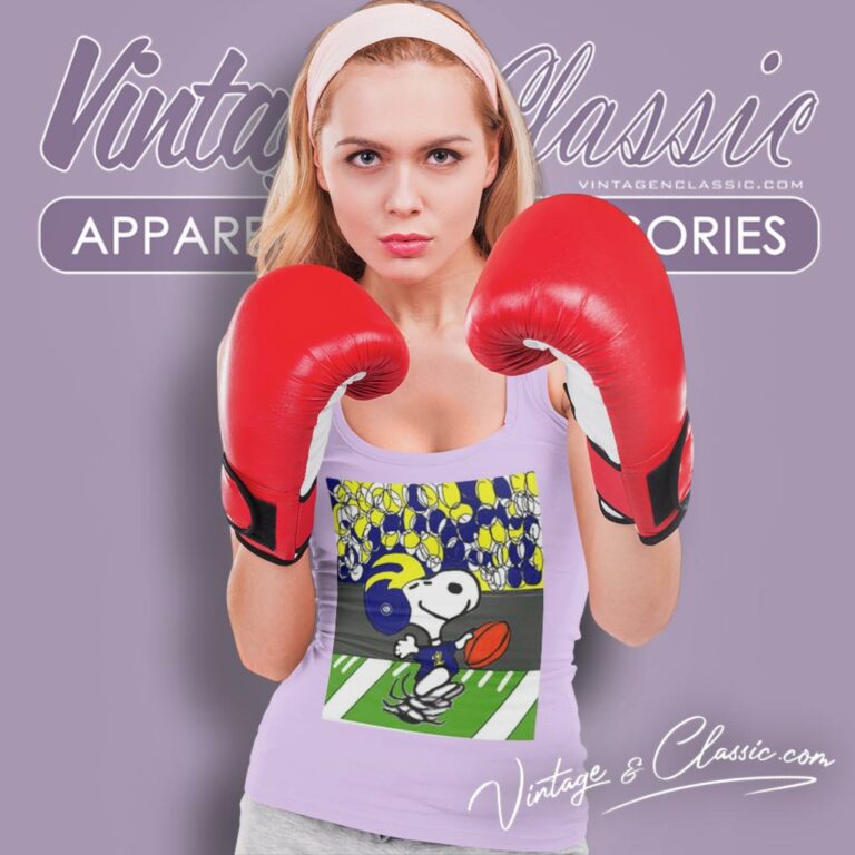 Michigan Wolverines Snoopy Wearing Maize And Blue Tank Top Racerback Michigan Wolverines Snoopy Wearing Maize And Blue Tank Top Racerback